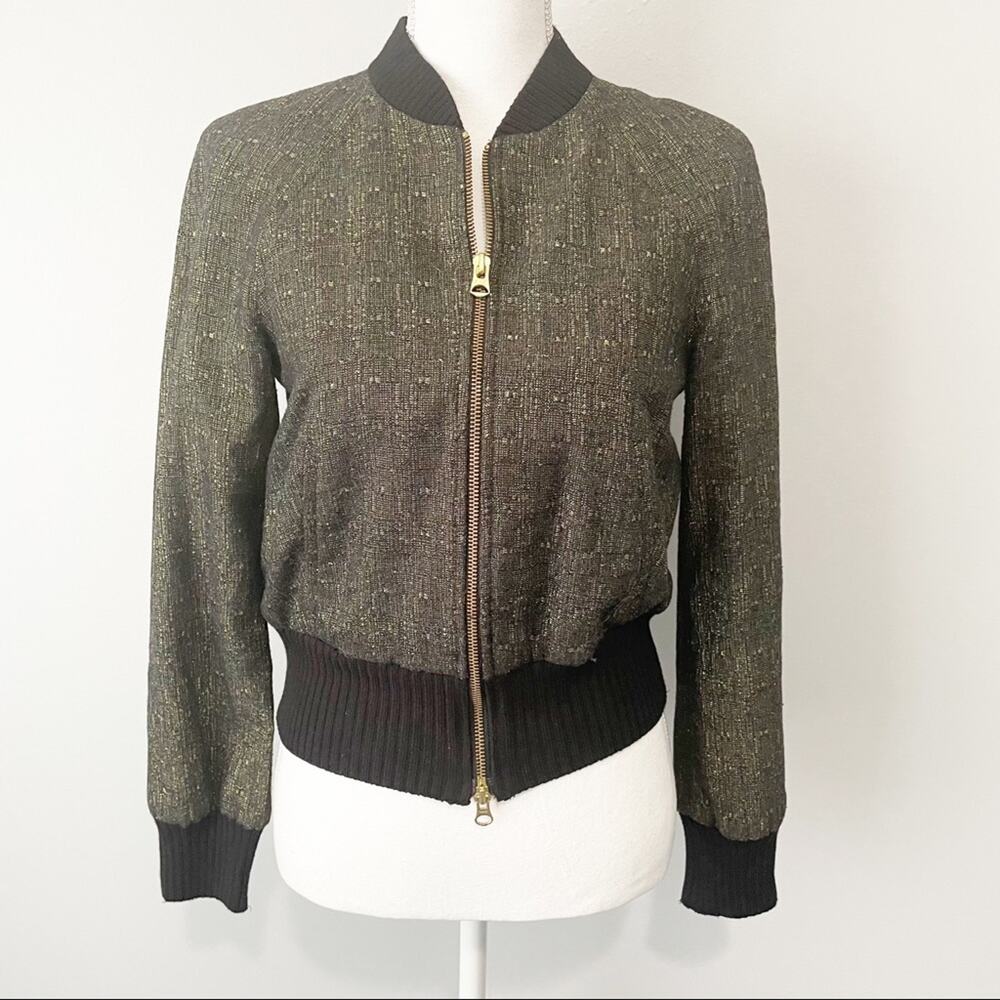 A/X Armani Exchange black gold metallic wool bomber crop jacket size medium
